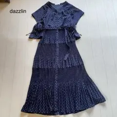 dazzlin ティアードプリーツワンピース　ドット　ネイビー　F
