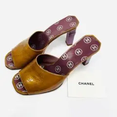CHANEL シャネル サンダル ミュール ココマーク パープル 付属品付き