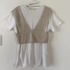ベージュ Vネック ビスチェ 白Tシャツ 2点セット