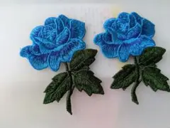 青バラの刺繍ワッペン 4枚セット