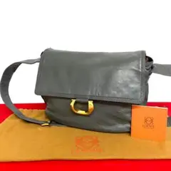 極 美品 ロエベ アナグラム ナッパレザー ショルダーバッグ ポシェット グレー