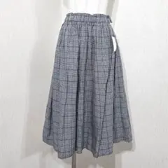 タグ付未使用◎エヘカソポ　グレンチェックスカート　ロング　ウエストゴム　白黒　F