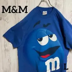 M&M Tシャツ メンズL キャラ　デカプリ 青 美品 エムアンドエム 半袖