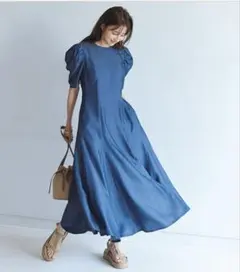[THREE SQUARE]シャンブレーフレアワンピース
