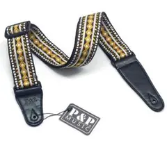 【新品】ジャガード織り刺繍ヴィンテージスタイルギターストラップ YELLOW-2