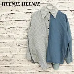 HEENIE HEENIE 異素材襟付きフロント釦長袖シャツ アシンメトリー 青