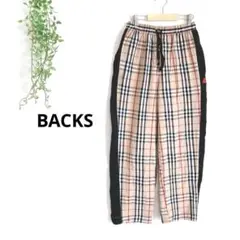 バックス　チェック柄ストレートパンツ　カジュアル　薄手　ルームウェア