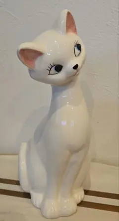 猫　陶器製　　ブラシホルダー 白　ピンク