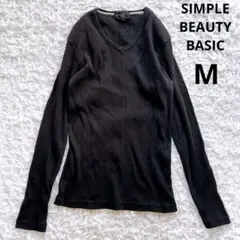 リブＶネック長袖カットソー（M）ベーシック　シンプル　細身　キレイめ　黒