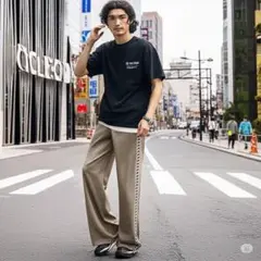 【セール品】CLEL グレー ルーズフレア サイドデザイン トラックパンツ S