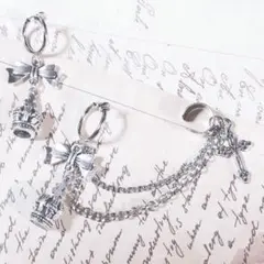量産型イヤリング イヤーカフ 王冠と十字架 silver