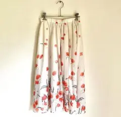 ◉美品◉ オレンジの花柄シフォンスカート(ウエストゴムタイプ)