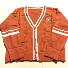 ニットカーディガン　オレンジ　スクールセーター　長袖　ポムポムプリン
