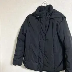 中綿 フード ジャケット ポリエステル 美品 ブラック フード付き シンプル