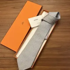 【美品】HERMES シルク ネクタイ ブルー/ホワイト