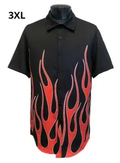 3XL ファイヤーパターン 炎柄シャツ 半袖 赤黒 レッド ブラック ロカビリー
