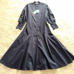 【新品タグ付き】ナノユニバース　シャツワンピース　ロング　ノーカラー