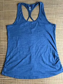 GAIAM ブルー クロスバック ノースリーブ L ヨガウェア