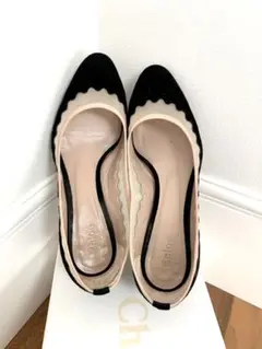 Chloe♡スカラップ ローヒールパンプス メッシュu0026スウェード 35