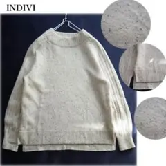 INDIVI ボトルネック カラーネップニット ウール オフホワイト 38サイズ