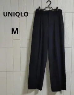 UNIQLO タック ワイド パンツ 丈長め M ネイビー 定番 人気