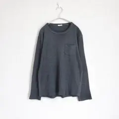 ジーユー　サーマル長袖カットソー　ワッフルTシャツ　胸ポケット付き　グレー　M