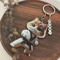 柔道　空手　道着　ネコ　名入れキーホルダー