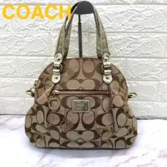 デザイン可愛い❣COACH コーチハンドバッグ シグネチャー柄ハートレディース