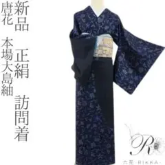 紬 訪問着 着物 袷 手刺繍 糸巻 桜 菊 雪輪 裄67 L 中古 sn1563