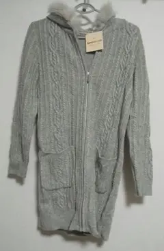 Apuweiser-riche 新品 ファー付きケーブルニットコーディガン