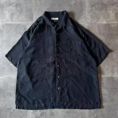 00s Tommy Bahama シルクシャツ バック刺繍 開襟 XL黒A473