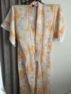 【美品】レディース 浴衣◆オレンジ ピンク　花柄