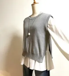 ⭐️新品未使用⭐️MICALLE デニム ドッキングノースリーブベストインナー付 ⭐️新品未使用⭐️ MICALLE新作デニムドッキングプリーツベスト