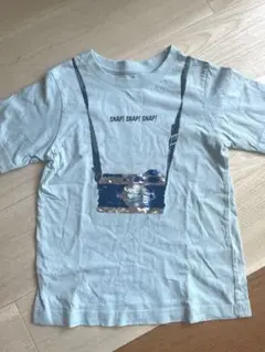 カメラモチーフ スパンコール Tシャツ S 130㎝　gu