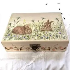 ウサギと花のトールペイントボックス