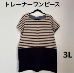 【未使用】 ストライプ 半袖ひざ丈ワンピース　3L