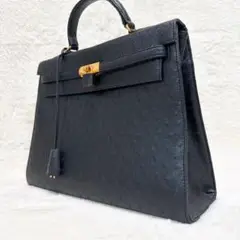 美品 ピエールカルダン ハンドバッグ オーストリッチ ブラック