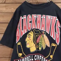 90s USA製 JOSTENS NHL ブラックホークス Tシャツ Mブラック