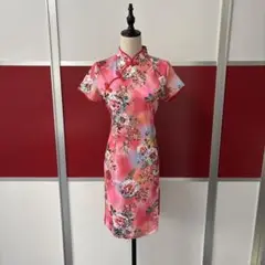花柄ピンクチャイナドレスサイズL/XL