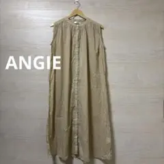 ANGIE★ノースリーブ シャツワンピース ベージュ ギャザー 前開き Aライン