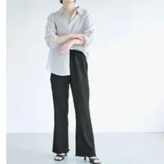 コカ　coca クロスシャーリング セミフレアパンツ ブラックLサイズ