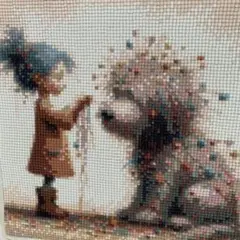 <商談中>ダイヤモンドペインティング 少女と犬 約30x40cm