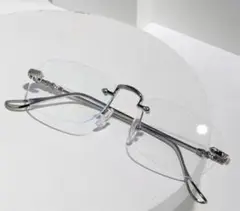 リムレスメガネ　メタリックフレームメガネ セット
