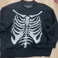 骨格プリント ブラックニットセーター
