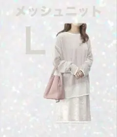 ホワイト　アイボリー　メッシュ ニット　トップス Ｌ　最終値下げしました＾＾
