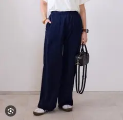 新品　しまむら ましこえいこ　ネイビー ドット柄 ワイドパンツ L