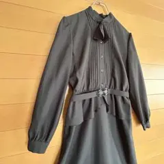 レトロ ヴィンテージ リボン ベルト付き 黒ミディ丈ワンピース ペプラム 高島屋