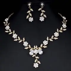 ⚠️残り4点!大人気❤️ジルコニア 薔薇 ネックレス ピアス 2点セット ブライダル