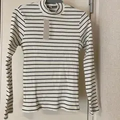 新品　ユニクロ　リブハイネックボーダーT