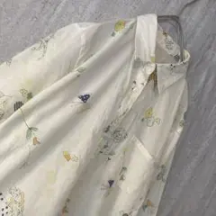 ヴィンテージ ブラウス らくがき レトロポップ お花 鳥 てんとう虫 ホワイト